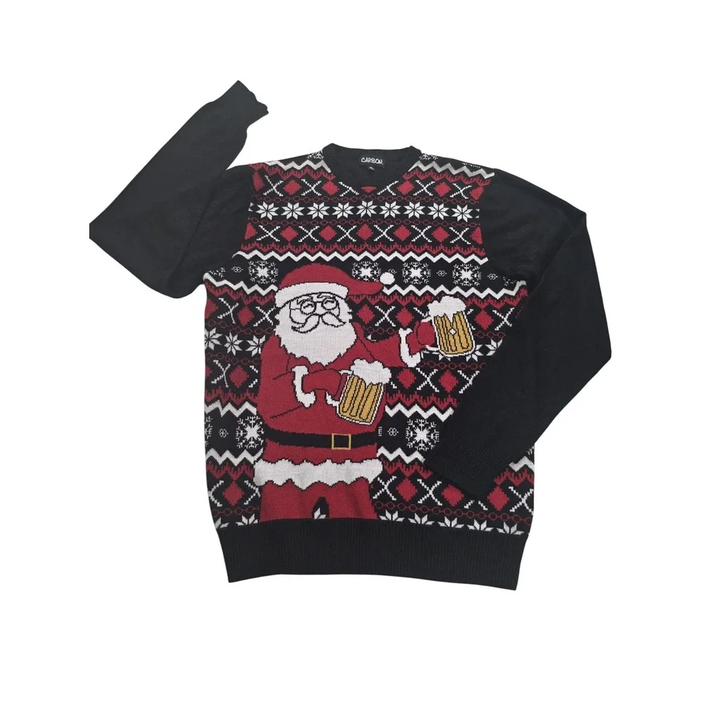 Men's XL Carbon Crewneck Sweater Santa Beer Xmas Holiday Party Funny Ugly Core